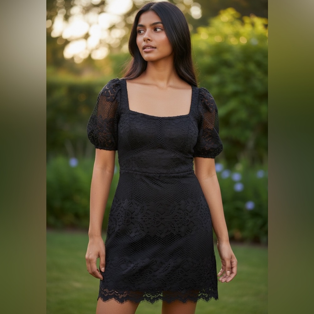 Free People “Be Your Baby” Black Lace Gothic Mini Dress Small